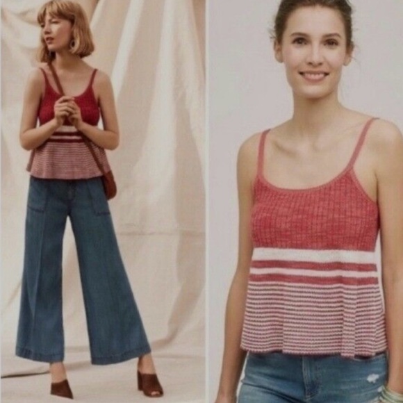 Anthropologie Moth Nuru Red Striped, Ribbed Midi Tank Sweater M - Picture 5 of 5